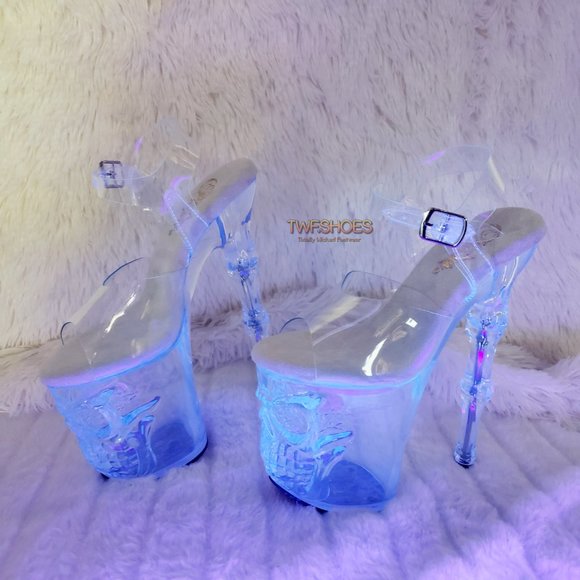 Pleaser White Heels with Clear Platform, Size Runs Small - Picture 1 of 15